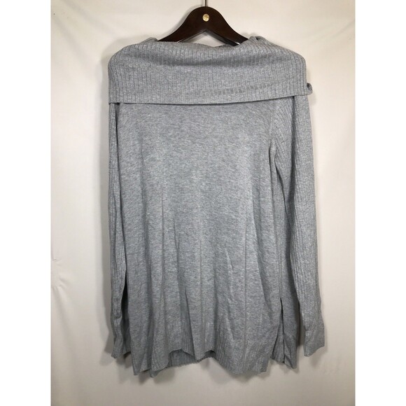 Crown & Ivy Sweater Gray Ribbed Cowl Neck Pullover Long Sleeve Size Large - Picture 1 of 6
